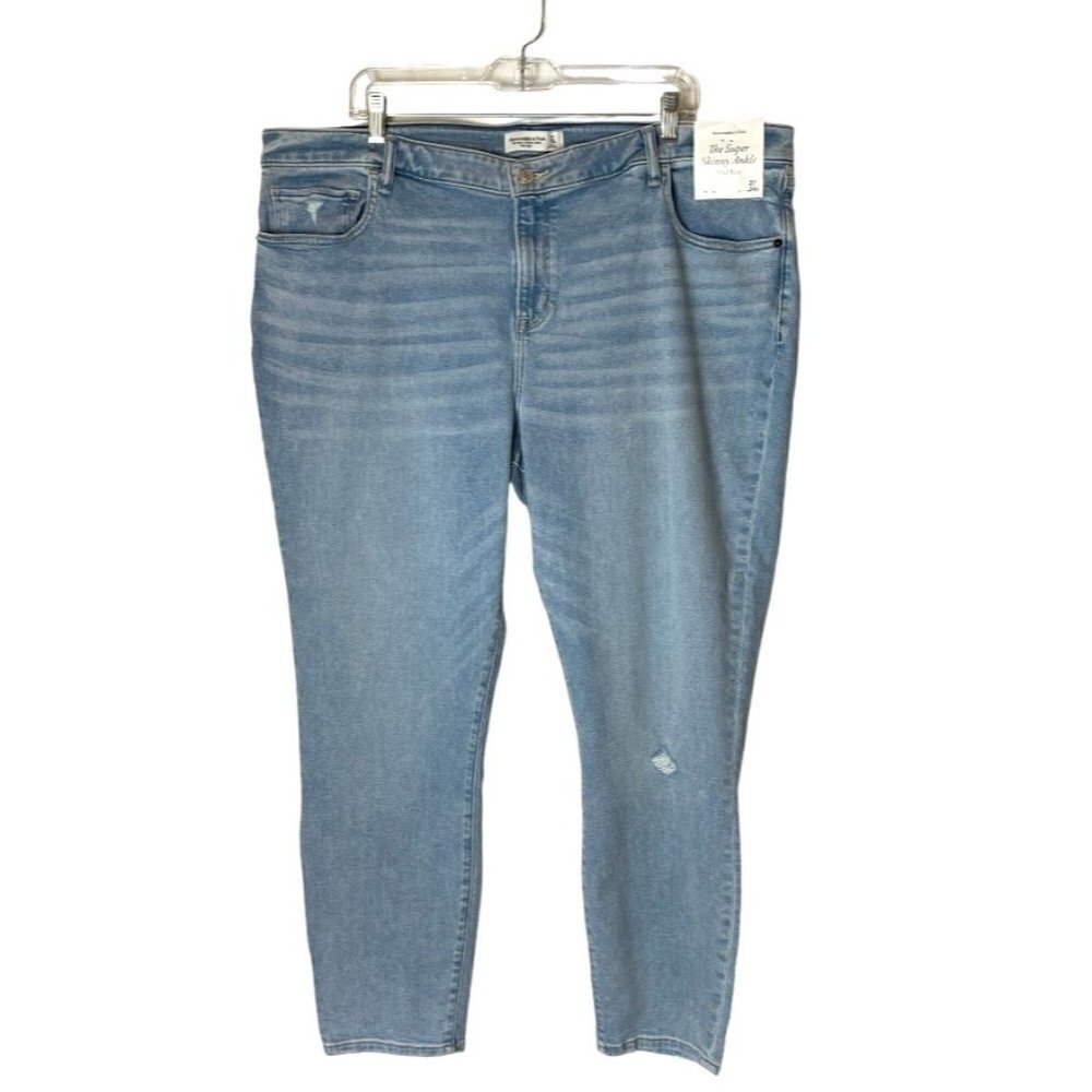 Abercrombie & Fitch Blue Light Wash Super Skinny Ankle Jeans Plus Size 37